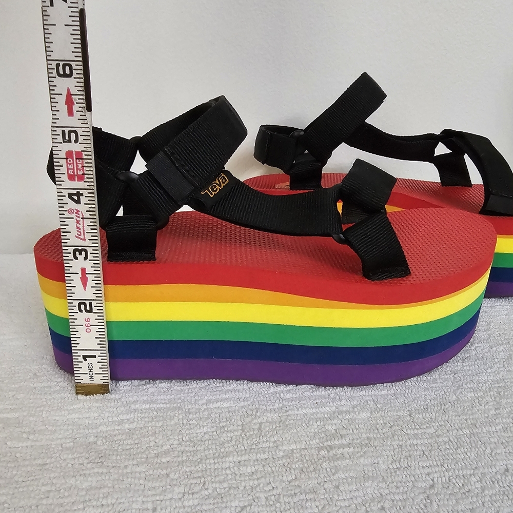 Teva Flatform Bold Universal Stripe Rainbow Pride Platform Adjustable Sandals - Picture 10 of 13